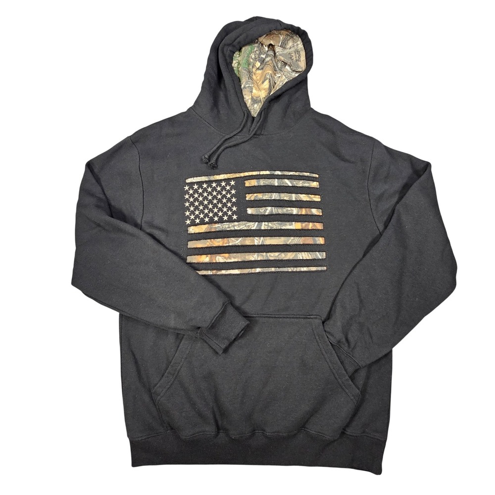 Buck Wear Mens Large Black Realtree Edge Camo American Flag Pullover Hoodie LG